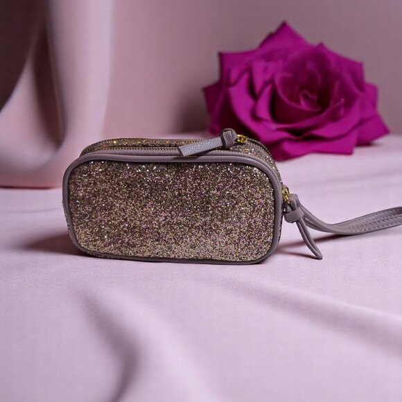 Indigo Dusty Rose Rose Gold Kawaii Glitter Pouch Wristlet - Picture 2 of 9